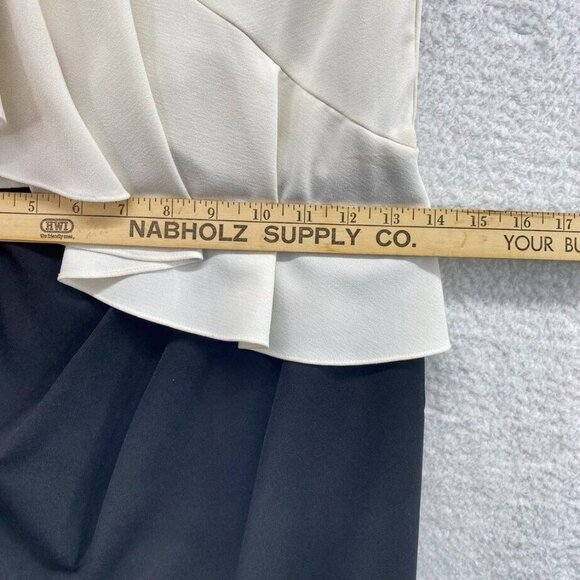 Belle Badgley Mischka One Shoulder Dress Size 4 White Black Color Block Ruffle - Picture 8 of 10